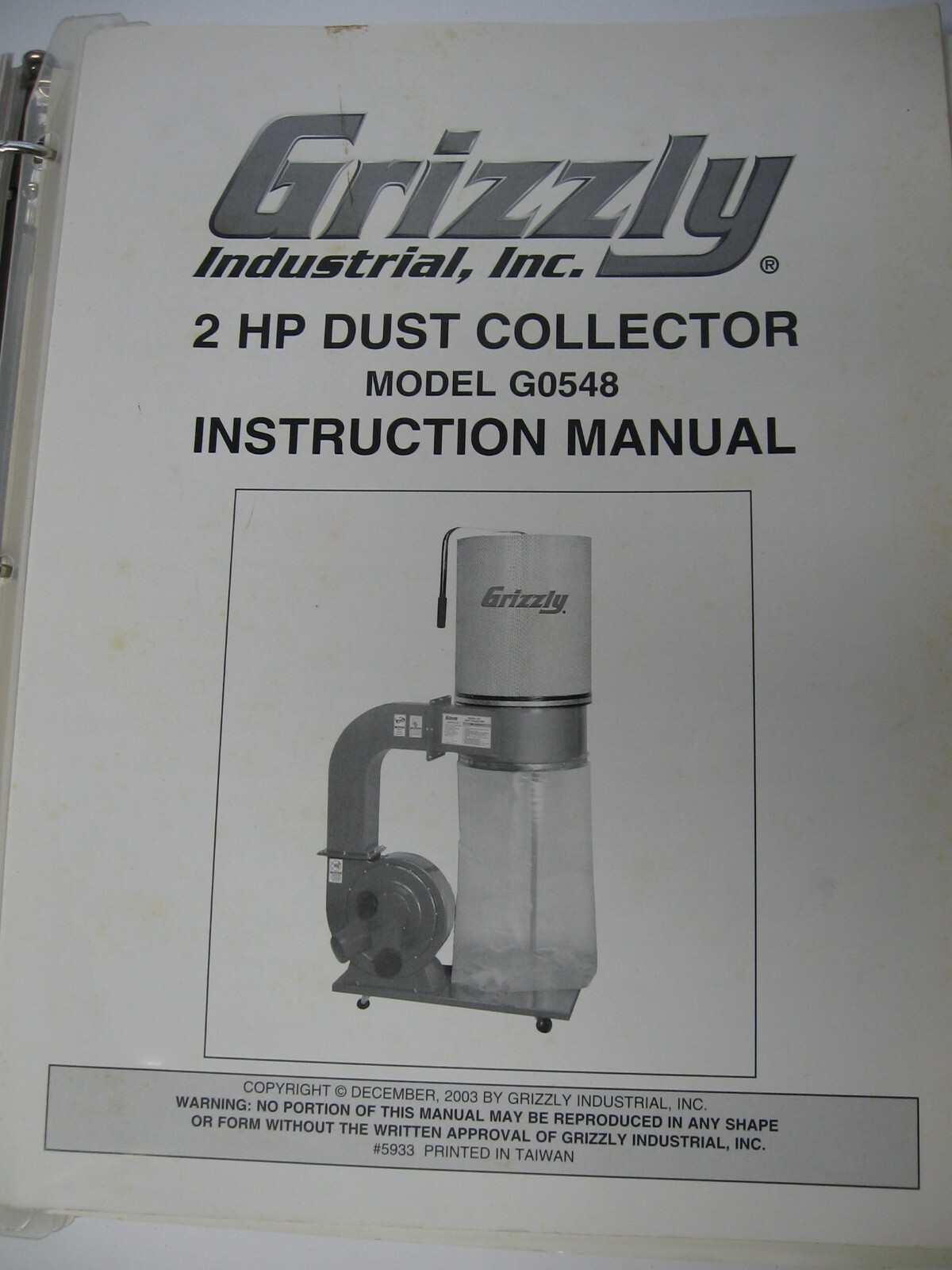 Grizzly Industrial 2 HP Dust Collector Model G0548 Instruction Manual
