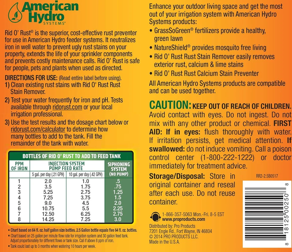 American Hydro Systems RR2 Rid O' Rust Stain Preventer Extreme Water, 1/2 2 2 - Image 3 of 3