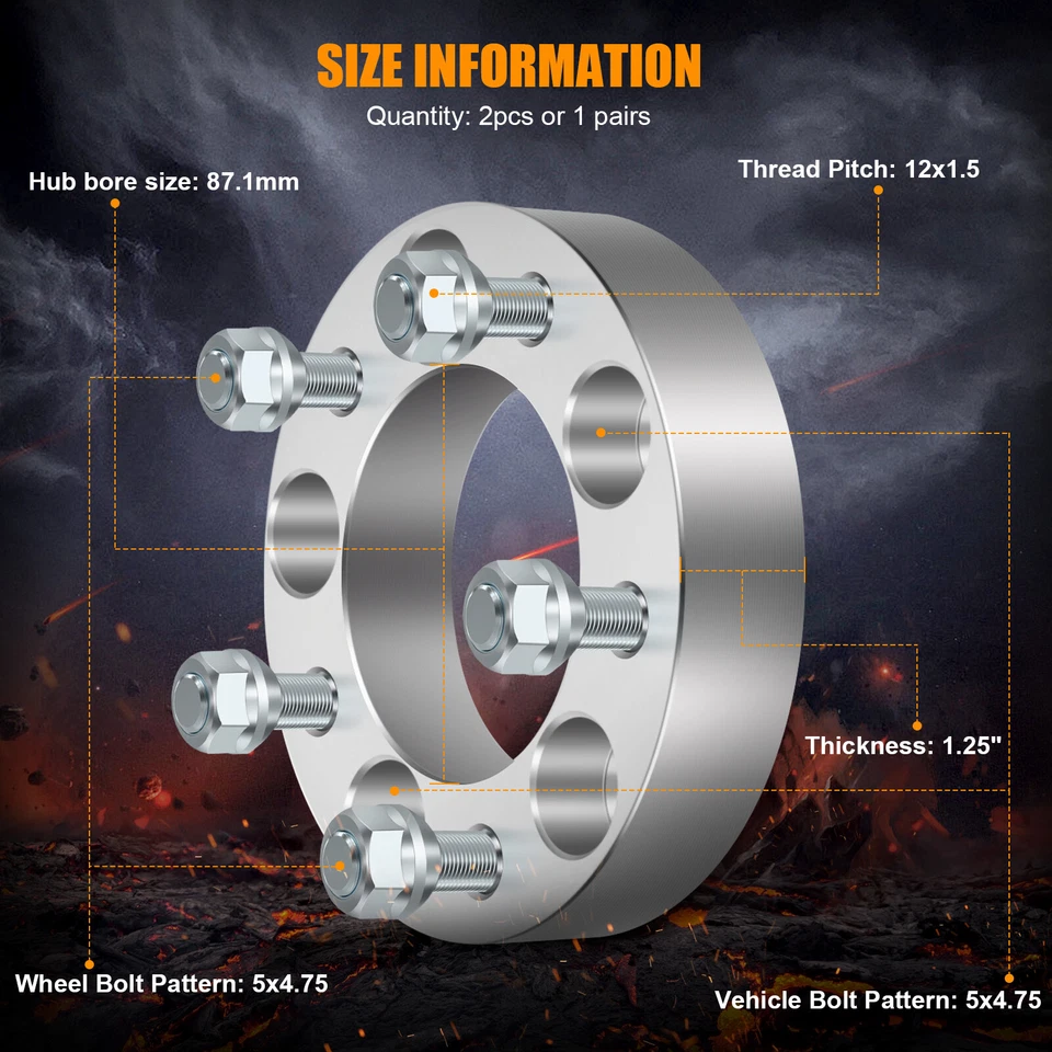 MIROZO 2X 1.25" 5X4.75 to 5X4.75 12X1.5 Wheel Spacers For GMC S15 Chevrolet S10 - Image 2 of 4