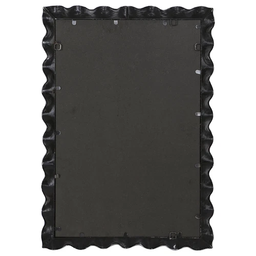 Large Silver Scalloped Edge Vanity Mirror | 40" Curved Black Vanity Metal - Picture 6 of 6