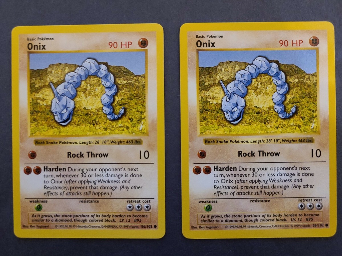 2x ONIX 56/102 - SHADOWLESS - Original Base Set - Pokemon WOTC 1999 Vintage | eBay 2x ONIX 56/102 - SHADOWLESS - Original Base Set - Pokemon WOTC 1999 Vintage | eBay