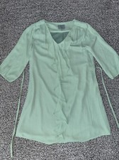 Skies Are Blue Sz XS Dress Mint Green 3/4 Sleeve Attached Tie Waist Ruffle Neck