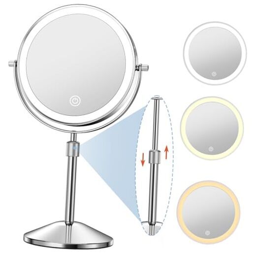 7-inch Rechargeable Vanity Mirror with 1x/10x Magnification and LED Lights