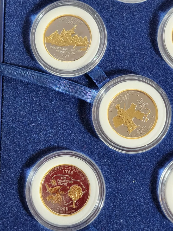 10 MORGAN MINT STATEHOOD QUARTERS 24K GOLD ENHANCED 1999-2000 W/ CASE SC215 - Image 3 of 4