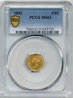1862 US $1 Large Indian Head Gold Coin - Uncirculated, PCGS MS 61