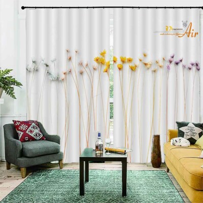 Dry Yellow Blue Straw 3D Curtain Blockout Photo Printing Curtains Drape Fabric