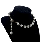 MIRIAM HASKELL SIGNED OLD VINTAGE NECKLACE BAROQUE GLASS FX PEARLS SILVER FINISH