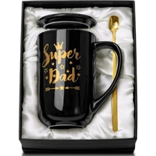 Large Ceramic Coffee Mug 18oz Black Printed w/Gold Tea Cup Holiday Best Gift