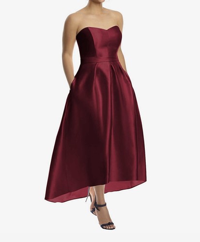 ALFRED SUNG Dress Women 14 Burgundy Red Ballgown Strapless Hi Lo Formal NWT 1657 - Picture 2 of 10