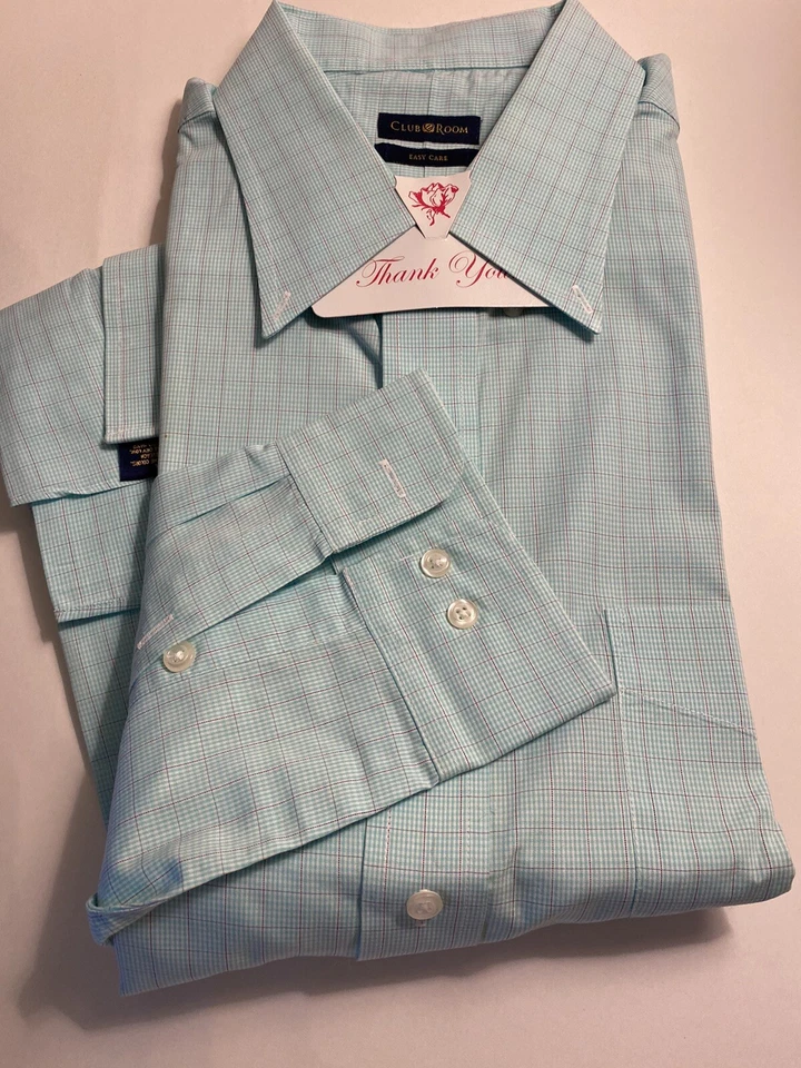 Club Room Hombre Camisa Manga Larga, 16 1/2, 34/35, 100% Algodón, Azul Aguamarina Foto 3 de 4