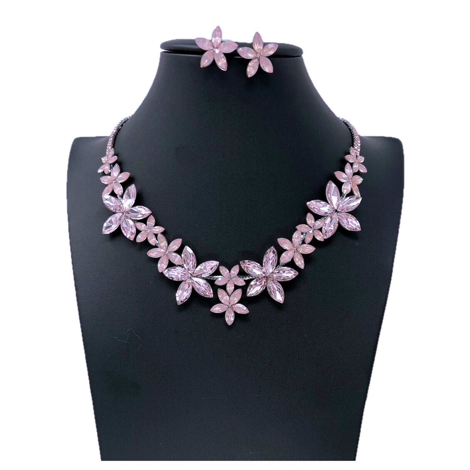 Collar Gargantilla Pendientes Cristales Flores Mujer Brillante Elegante Rosa