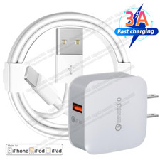 QC 3.0 Fast Wall Charger Power Adapter 3/6Ft USB Cable For iPhone 12 11 8 7 6 XR