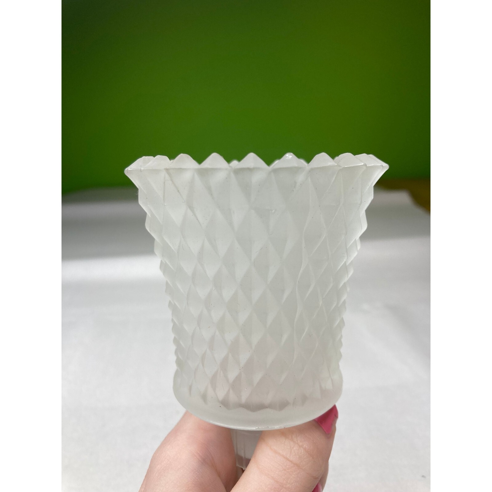 Vintage Frosted Glass Cup Votive Candle Holders with Peg Bottom Set of 2
