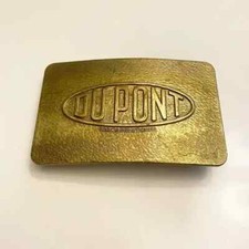 Vintage DuPont Chemicals Gold Tone Brass Heavy Belt Buckle
