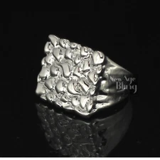 Nugget Square Silver Plated Pinky Hip Hop Fashion Ring Size 6 7 8