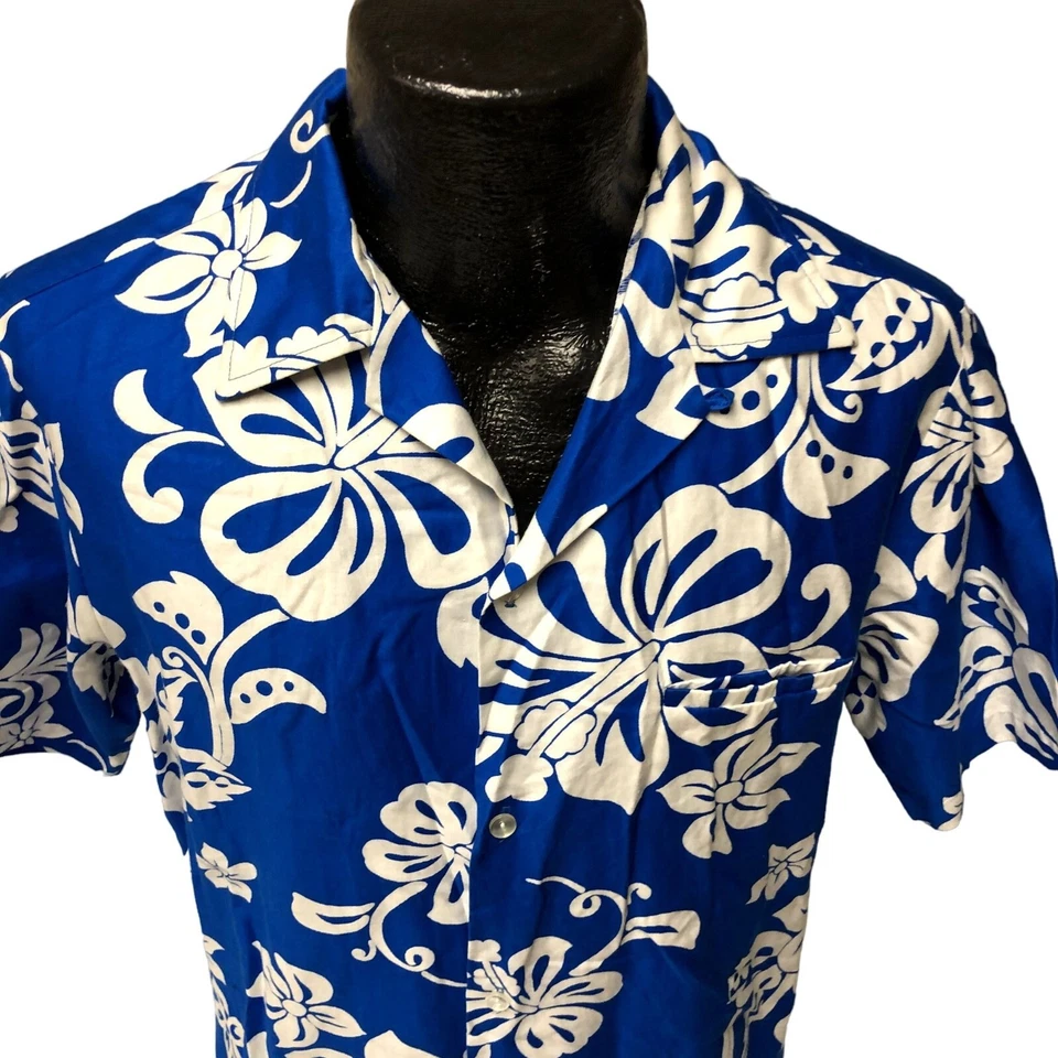 Camisa Aloha De Colección Años 50 60 Waltah Clarkes Azul Real HAWAIANO Floral LOOP COLLAT M Foto 3 de 4