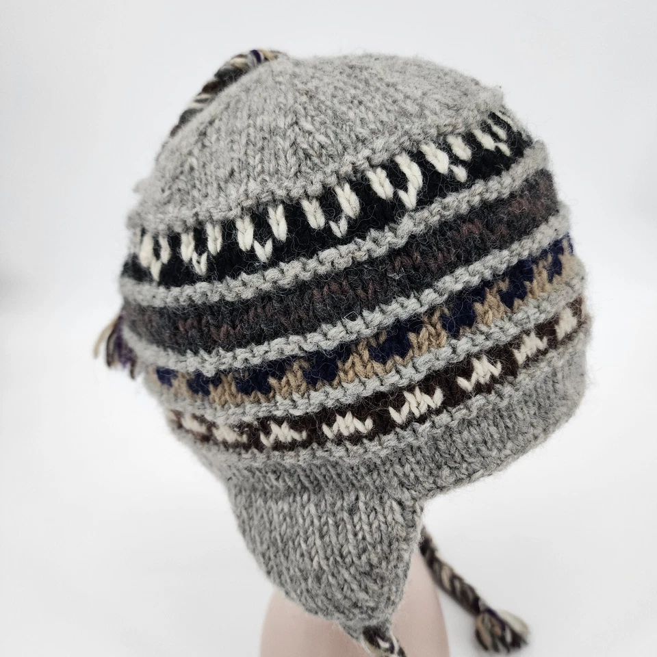 Sombrero Rosa Gitana Para Mujer Talla O/S Lana Orejeras Forrado Vellón Isla Justa Gris Borlas Foto 4 de 4