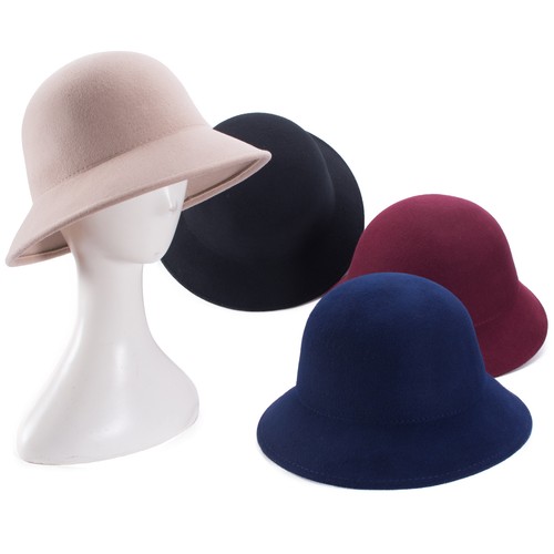 Womens Cloche Bucket Wide Brim Blocked 