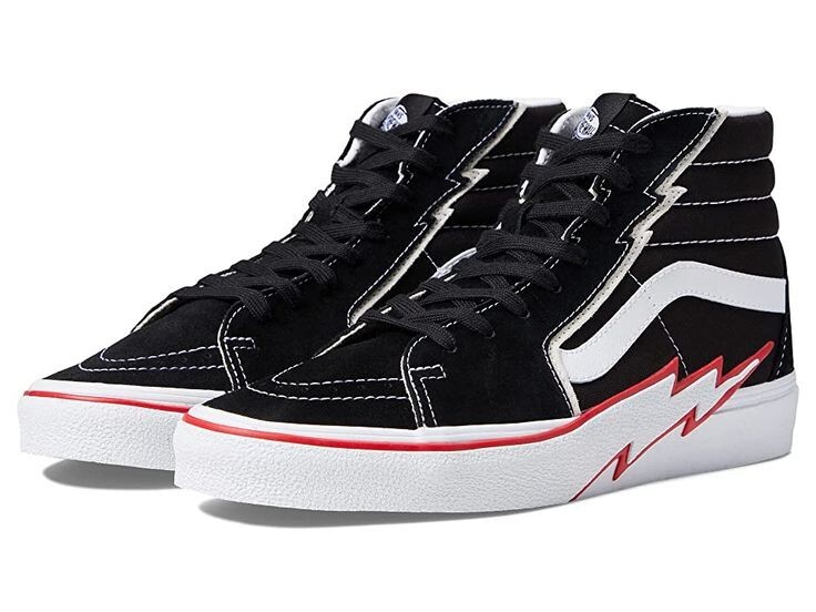 New Men's 12 VANS Black & Racing Red Bolt SK8 HI Tops Shoes Skate