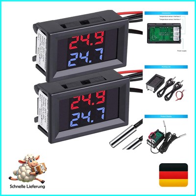Duo-Pack wasserdichte digitale Thermometer mit NTC Metallfühler, DC 4-28V