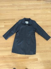 Vintage Lnr Neiman Marcus Black Leather  Zip Coat Sz Small B2