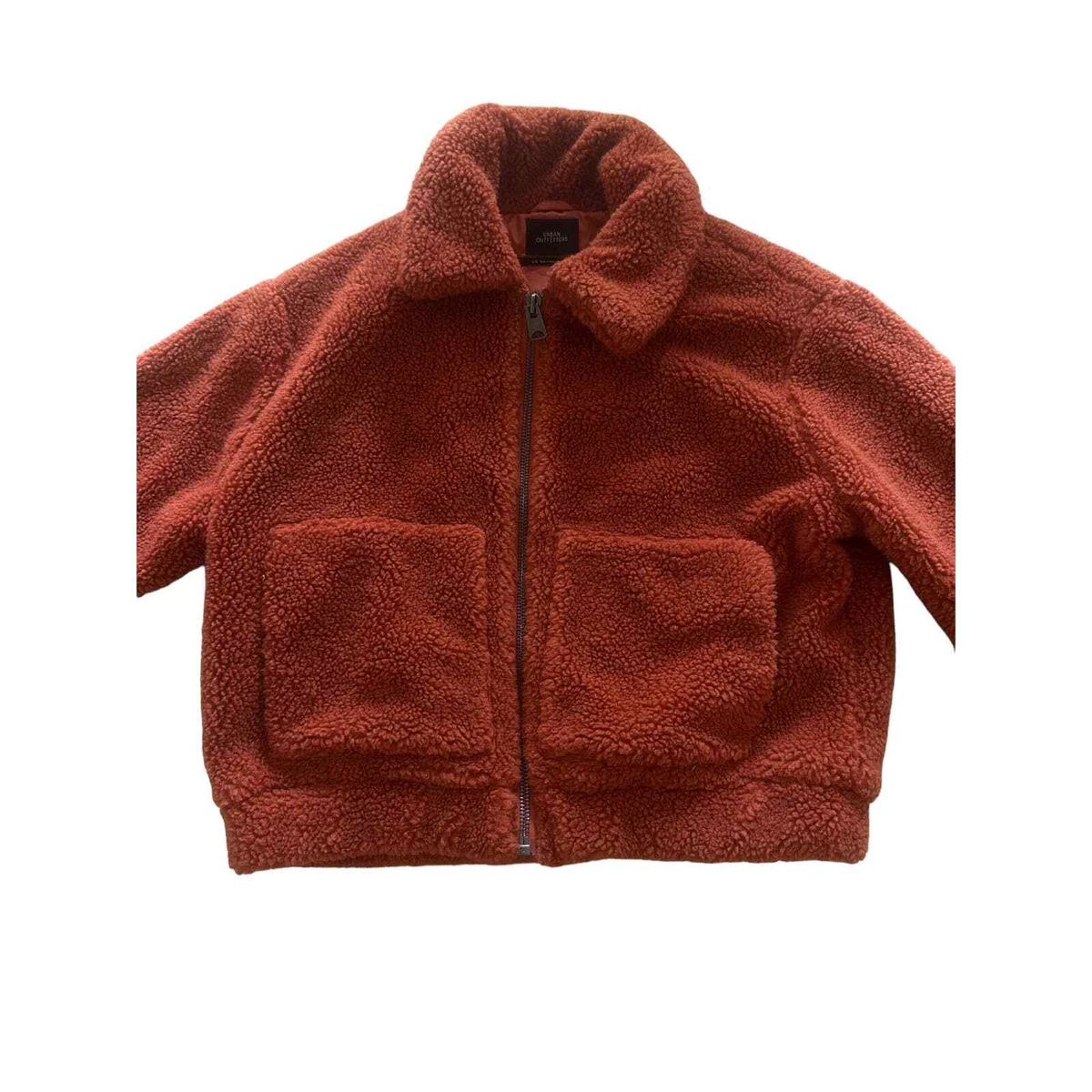 L Urban Outfitters Willow Sherpa Teddy Fleece Zip Red Fuzzy Orange