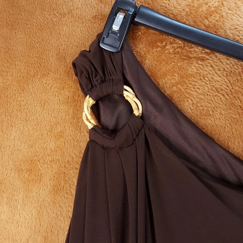 Vestido MAX AND CLEO Feminino XL Marrom Pulôver Shift Um Ombro Drapeado Bambu - Imagem 2 de 4