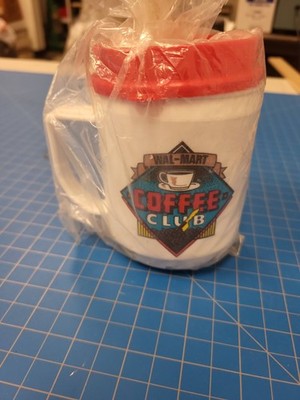 Wal-Mart Coffee Club Mug Vintage Plastic Travel Mug Red Lid Collectible Cup
