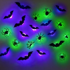 42pcs Halloween Wall Decor 3D Led Bats Spiders Wall Stickers Removable Light Up