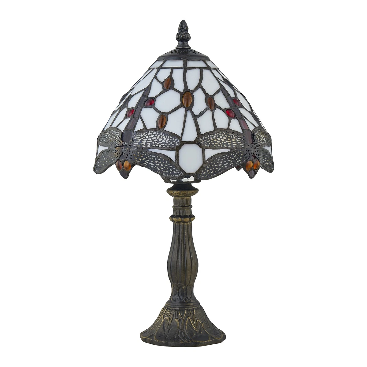 Juego de 2 luces de noche lámpara de mesa Tiffany de vidrio color libélula 36 cm