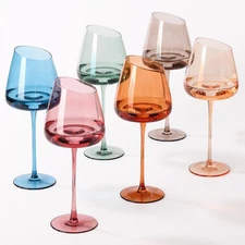 Slanted Colored Wine Glasses 18 oz (Pack of 6) - Hand-blown Crystal Wine Glas...