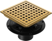 Shower Drain 6 Inch Brushed Gold, Stainless Steel Square Shower Floor Drain