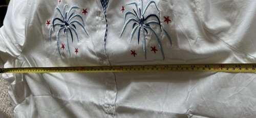 Country Store White Button Up Patriot Fireworks Collared Long Sleeve 100% Cotton - Picture 10 of 17