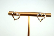 14 K Yellow Gold Heart Earrings Studs with CZ