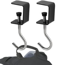 2 Pack Desk Mount Bag Holder, Clamp-On Backpack Hanger, Headphones, Black