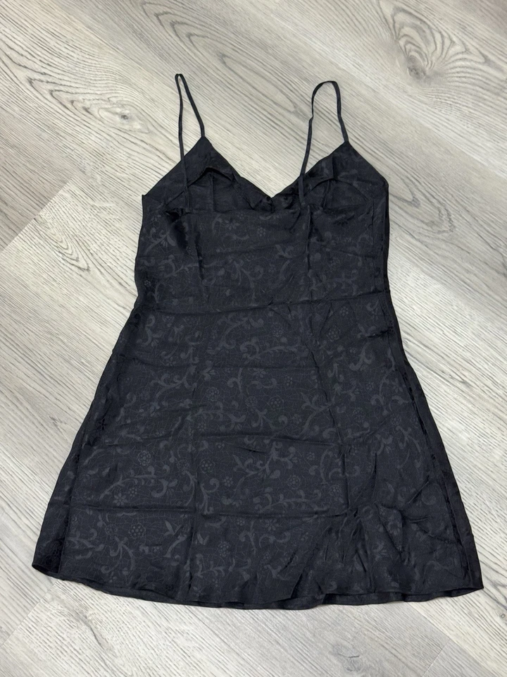 Vestido Pijama Camisón Vintage August Seda 100% Seda Negro Estampado Floral S NUEVO Foto 4 de 4