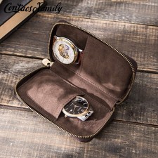 Genuine Leather 2 Watches Pouch Travel Storage Case Watch Organizer