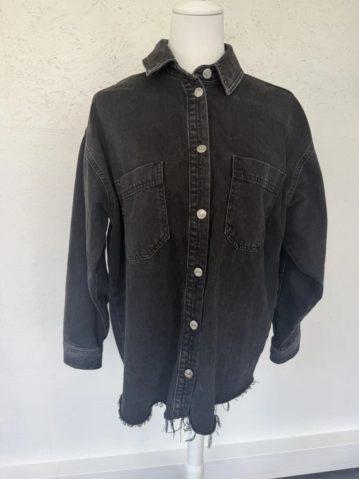 Topshop Damen Oversized Jeansjacke Gr. 34 | Washed Black | Longline | 100 % Baum - Bild 2 von 4