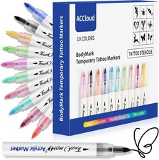 Temporary Tattoo Markers for Skin Drawing Pens, 10 Body Markers Tattoo Stencils