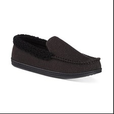 ISOTONER Lewis Black Fleece Lined Moccasin Slippers NEW 10 Size 9.5 - 10.5