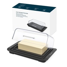 KITCHENDAO Airtight Flip-Top Butter Dish with Lid for Countertop Black, Black 