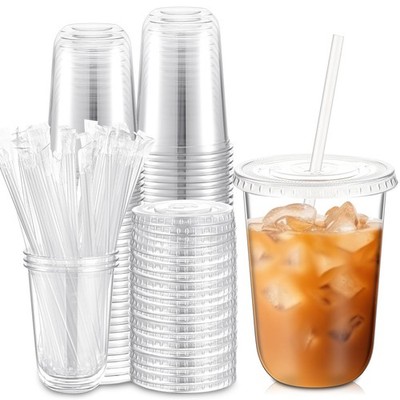 50 Sets Clear Plastic Cups with Lids and Straws, Disposable Iced Coffee Cups ...