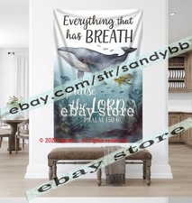 Fabric Tapestry Psalm Scripture Ocean Decor whale art 59X82 in