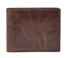 FOSSIL Derrick RFID Large Coin Pocket Bifold Geldbörse Dark Brown dunkelbraun