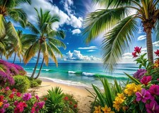 7x5ft Summer Hawaiian Beach Photography Backdrop Tropical Flower Palm Leaves Bac
