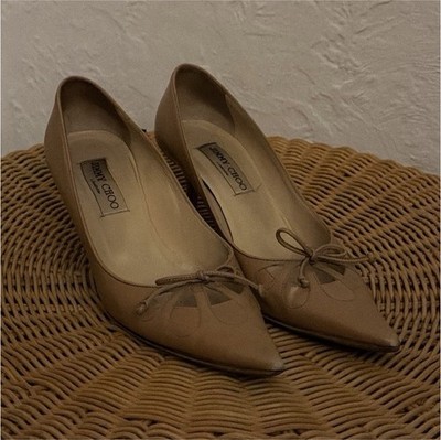 Jimmy Choo london camel kitten heel with bow cutout