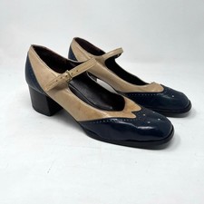 Vintage Two Tone Leather Mary Jane Heels 1970s Chunky Heel Shoes 7