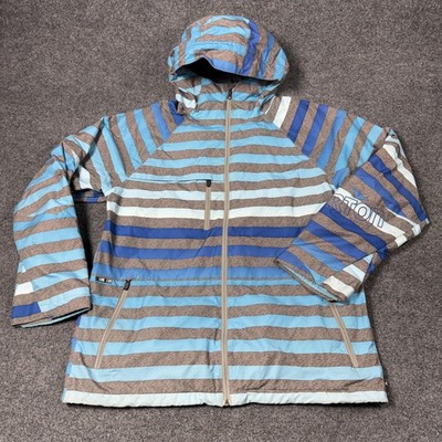Burton Dryride Ski Jacket Mens Large Blue Gray Striped Hooded Full Zip Snowboard