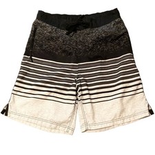U.S. Apparel Swim Trunks Men Large Black Grayish White Stripe Drawstring Beachy