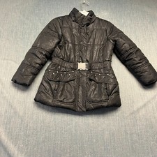 Rothschild Girls Puffer Jacket Size S 7/8 Black Belted Quilted Winter Lace Coat